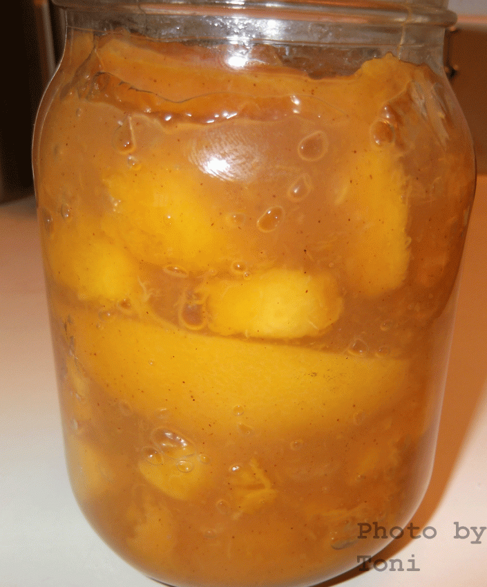 Peach pie filling made  with ClearJel
